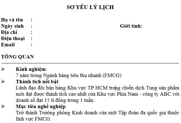 cv nhân viên kinh doanh